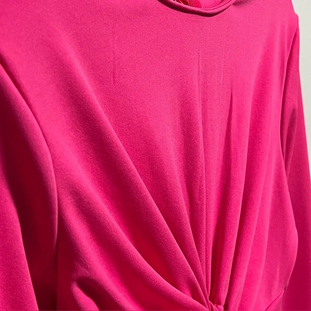 Shein Vibrant chic Hot Pink long sleeve twist front cutout snap closure bodysuit - Picture 2 of 8